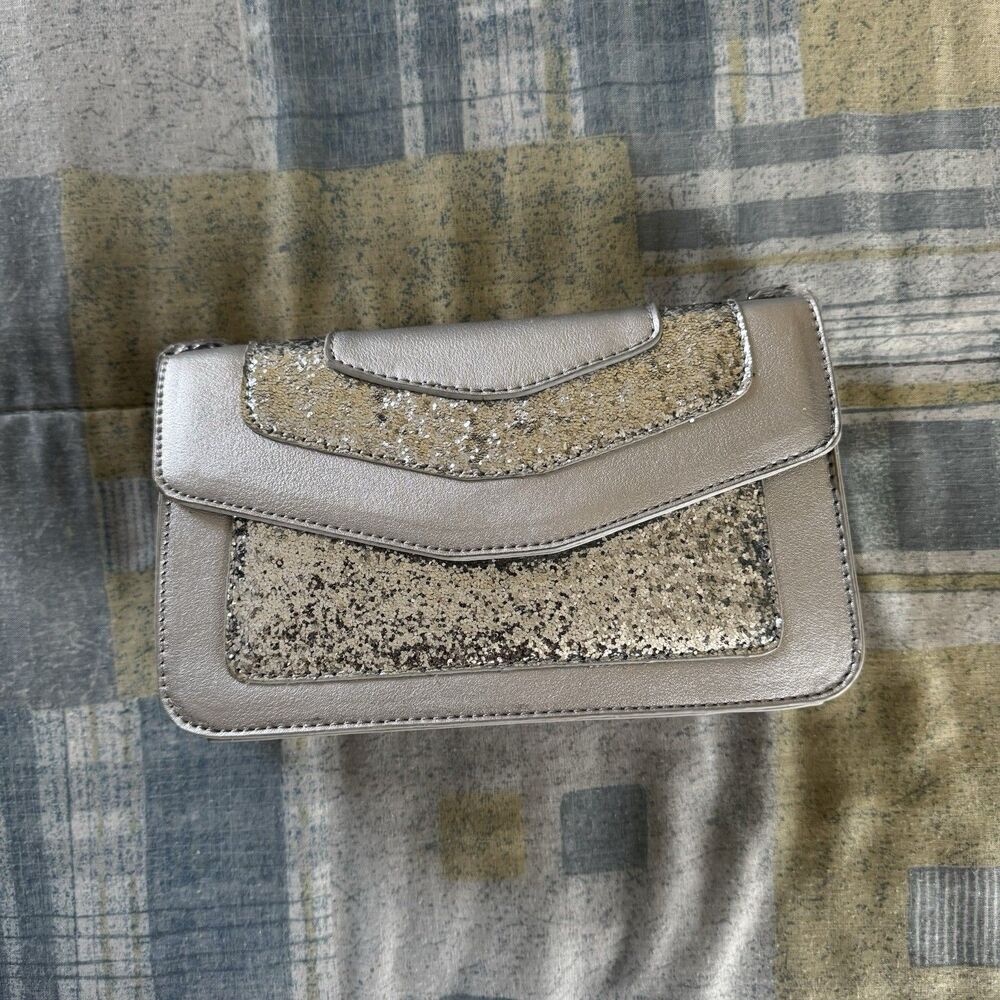 Gray Silver Metal Strap Small Women's Shoulder Bag